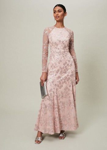 Phase Eight Natalya Sequin Floral Dress Pink Australia | OV0914875